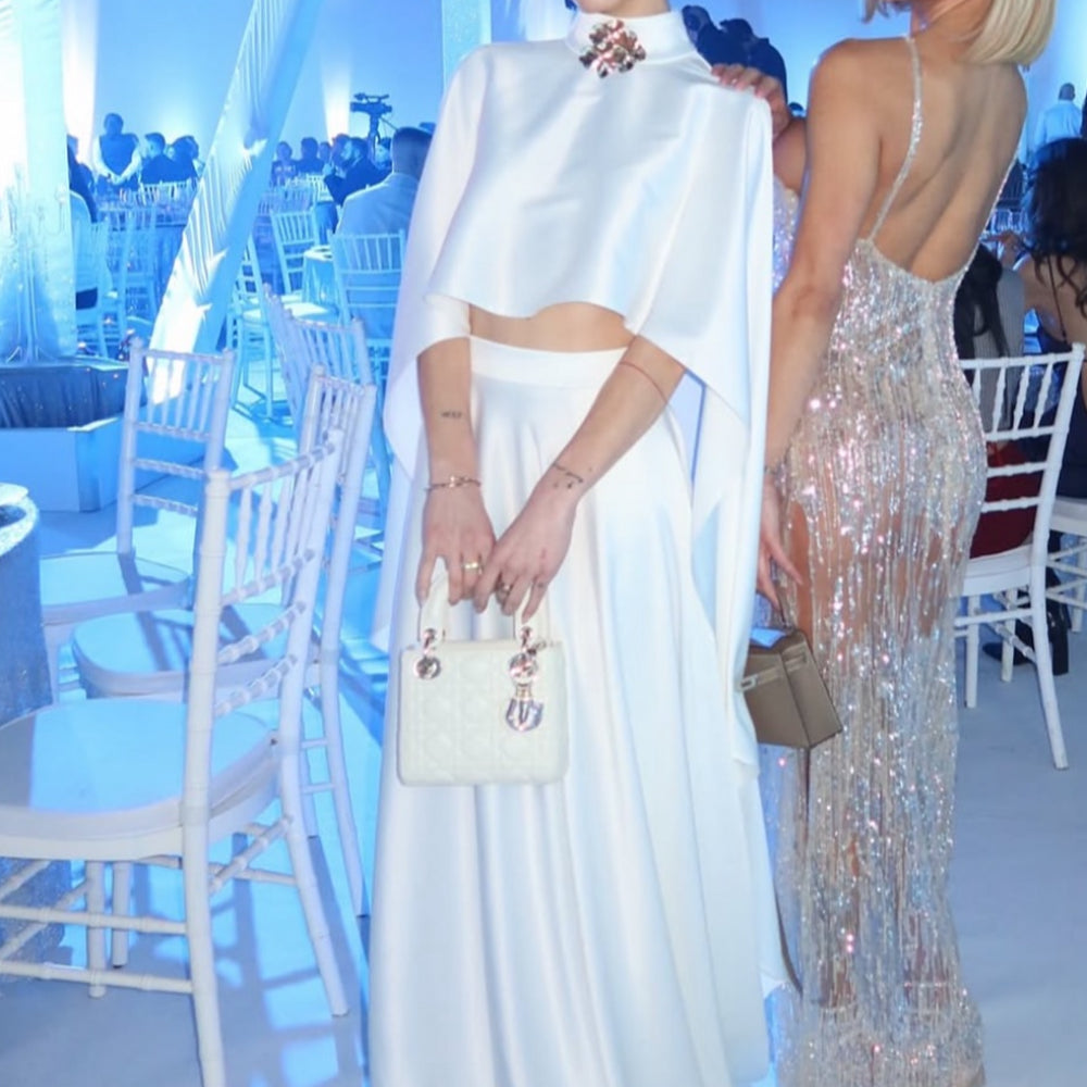 MAXI SKIRT AND CROP TOP SET CHRISTINA SATIN WHITE