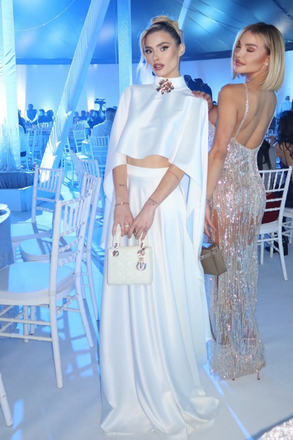 MAXI SKIRT AND CROP TOP SET CHRISTINA SATIN WHITE