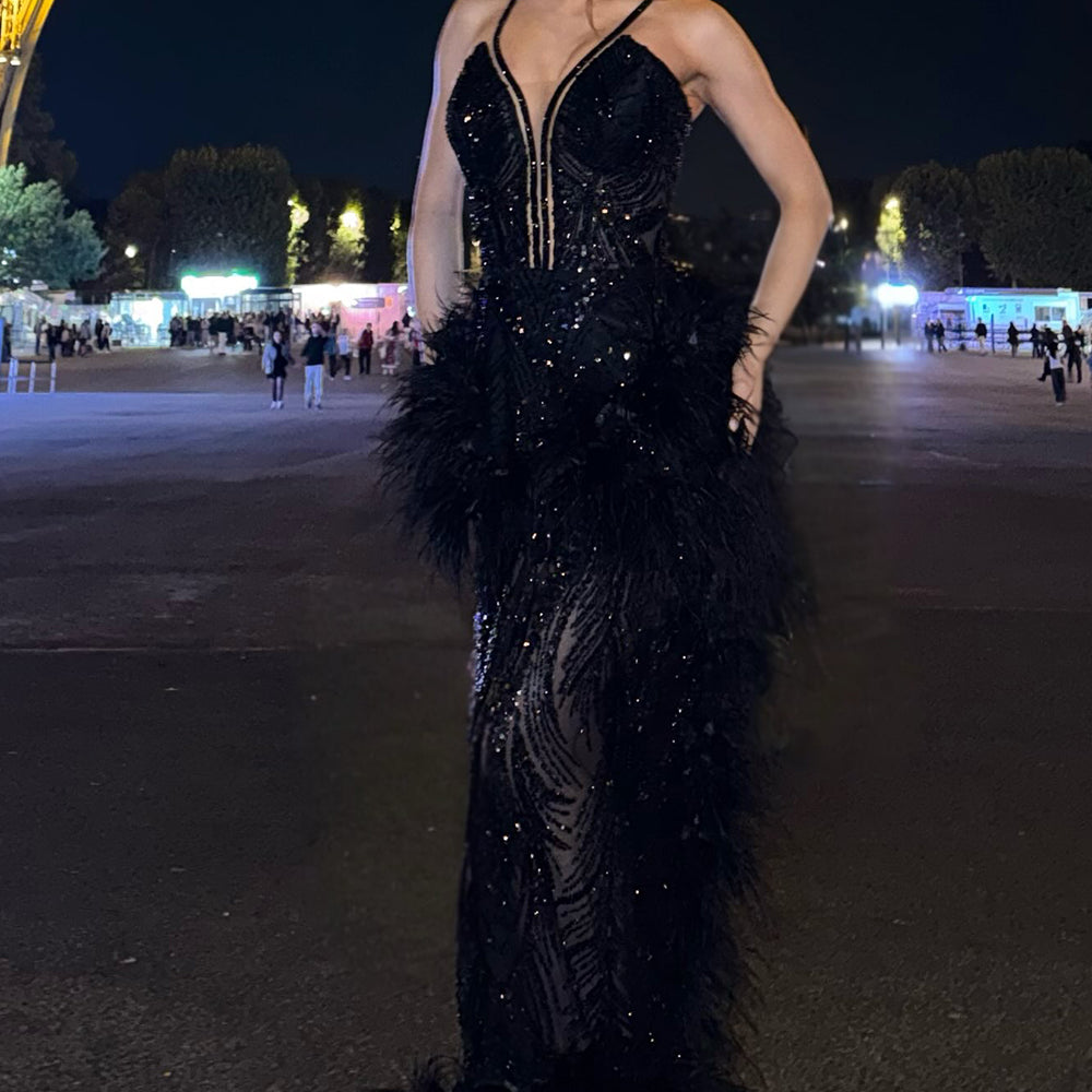 ДЪЛГА РОКЛЯ FILIPA ДАНТЕЛА ПЕРА ЧЕРЕН