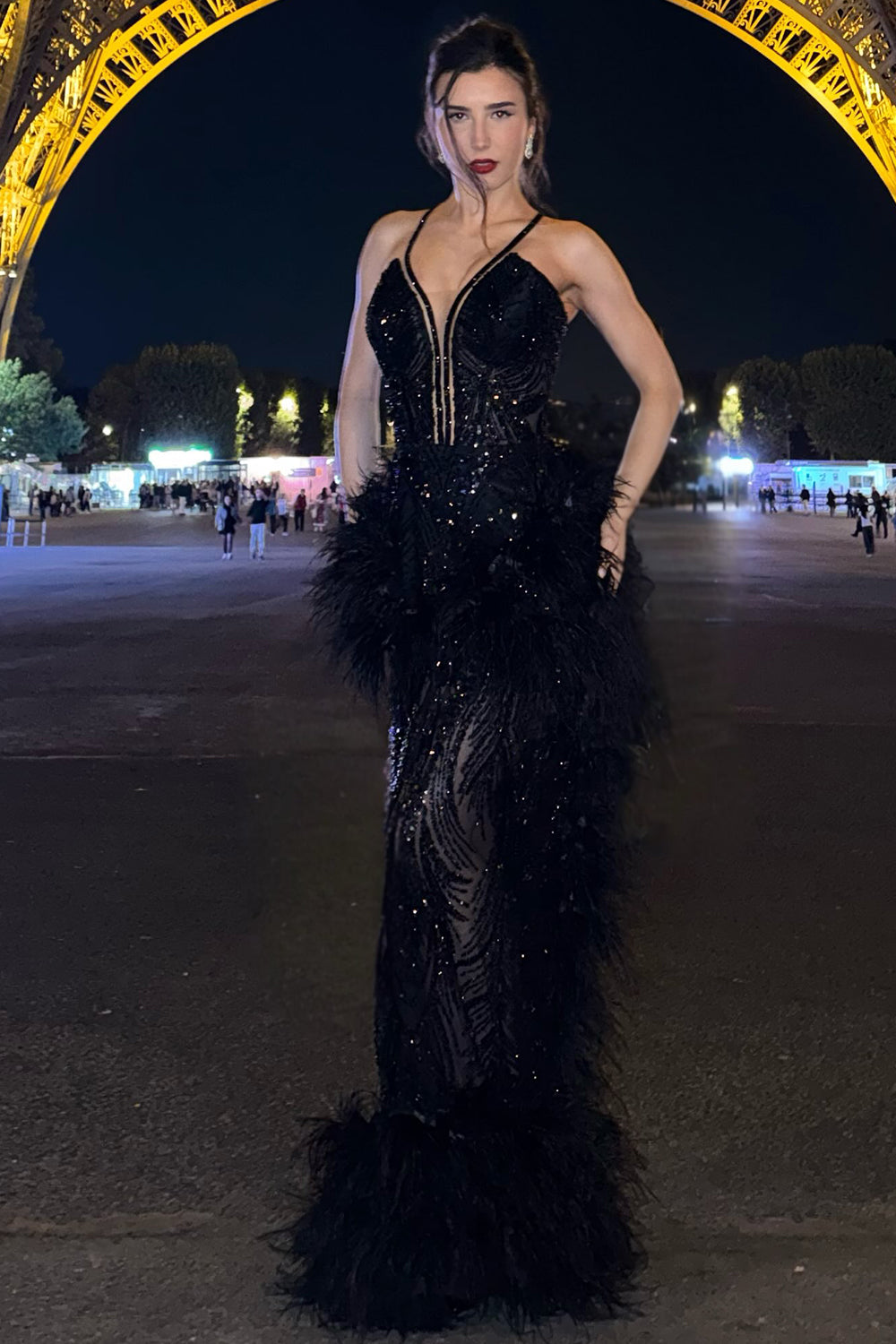 ДЪЛГА РОКЛЯ FILIPA ДАНТЕЛА ПЕРА ЧЕРЕН