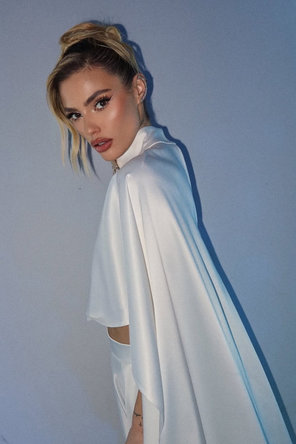 MAXI SKIRT AND CROP TOP SET CHRISTINA SATIN WHITE