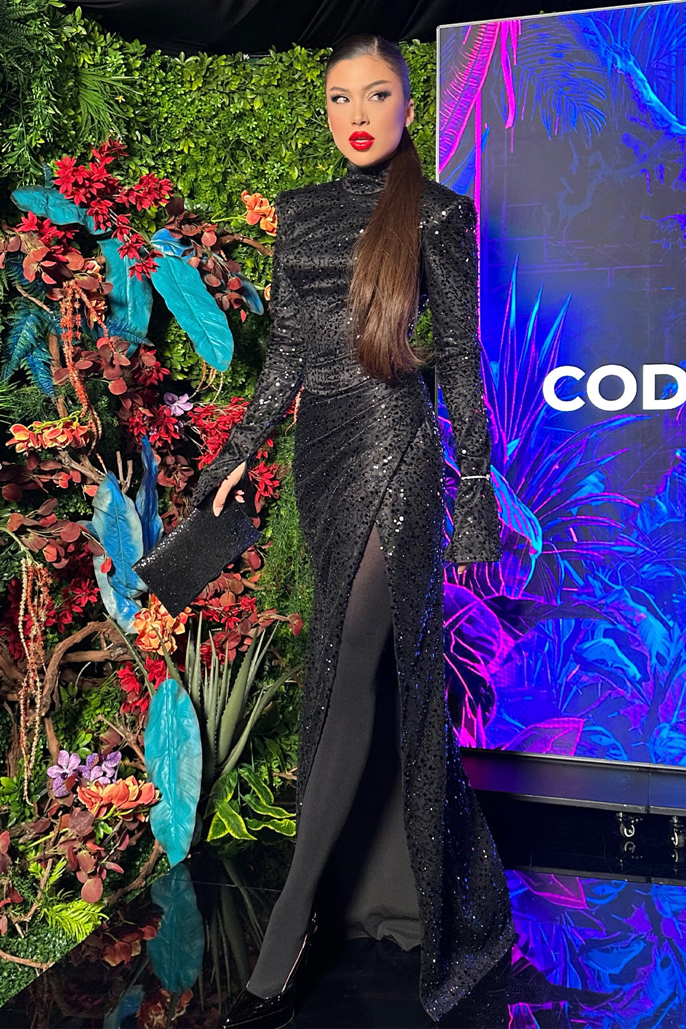 MAXI SKIRT AND CROP TOP SET VIOLA SEQUIN BLACK