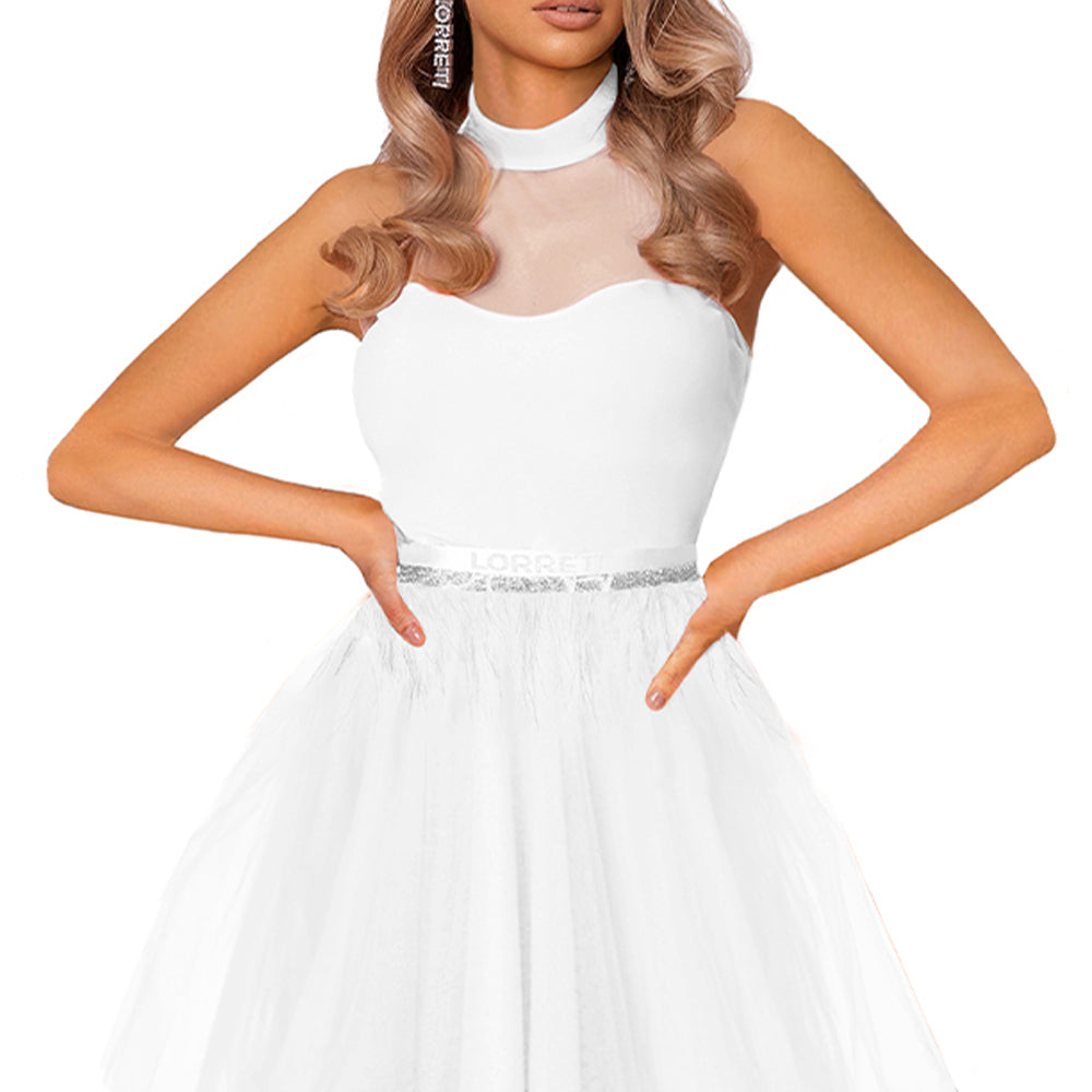 MINI DRESS NAOMI TRICOT TULLE WHITE