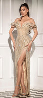 MAXI ROCHIE ROME CRISTALE BROCADĂ DE TUL ȘAMPANIE