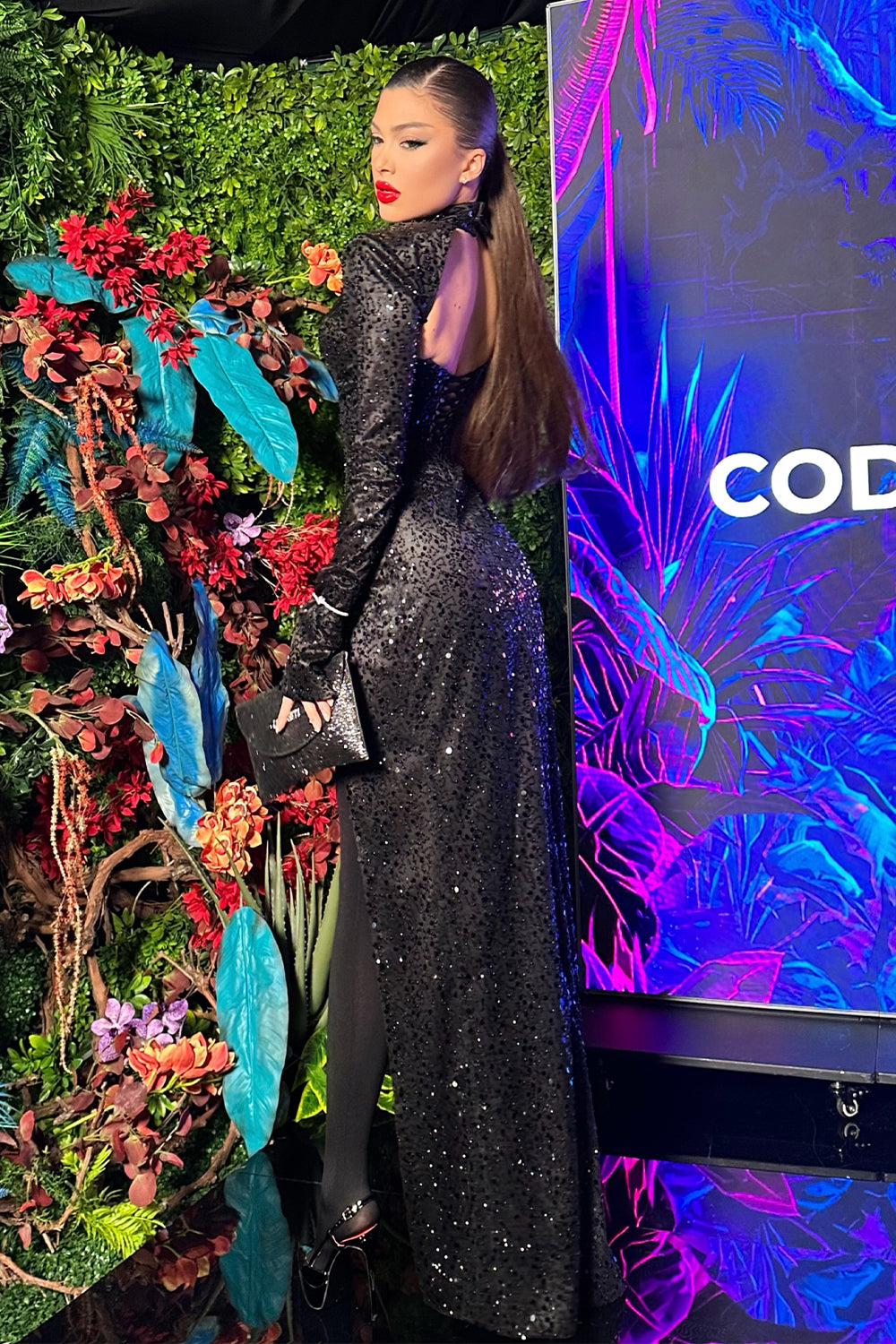 MAXI SKIRT AND CROP TOP SET VIOLA SEQUIN BLACK