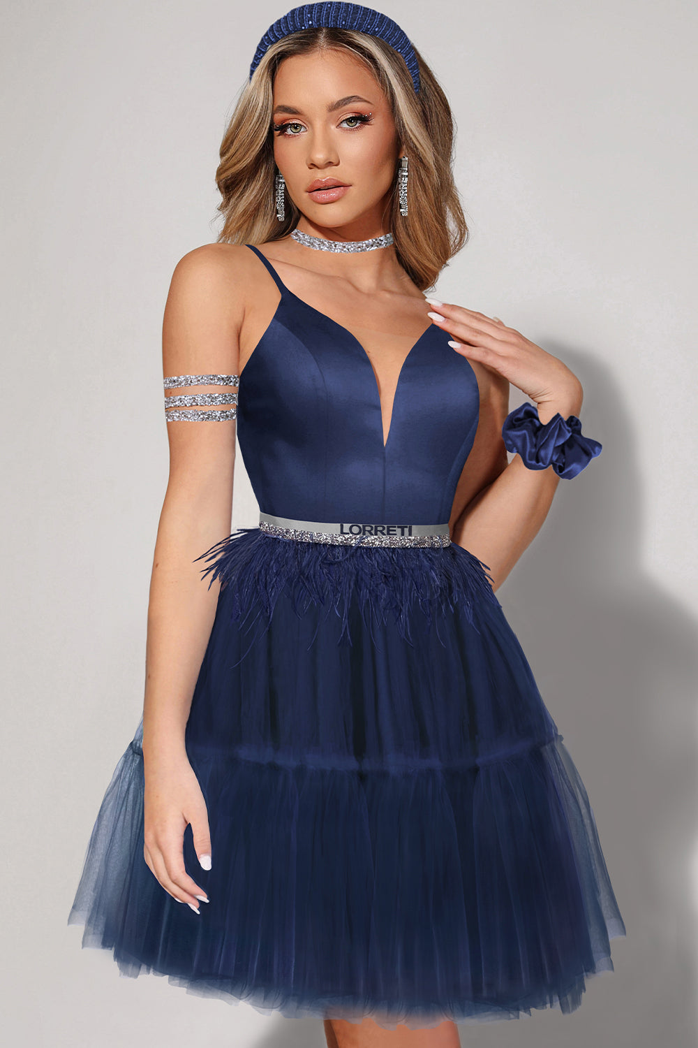 MINI SKIRT AND CROP TOP SET ADRY SATIN TULLE DARK BLUE