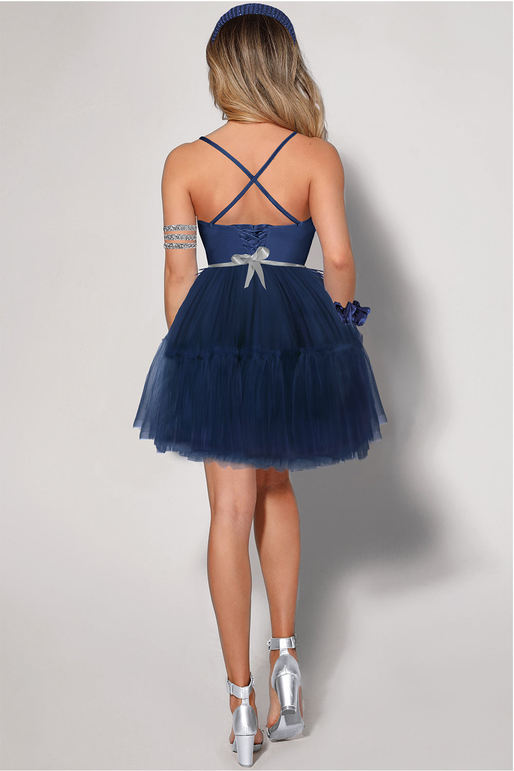 MINI SKIRT AND CROP TOP SET ADRY SATIN TULLE DARK BLUE