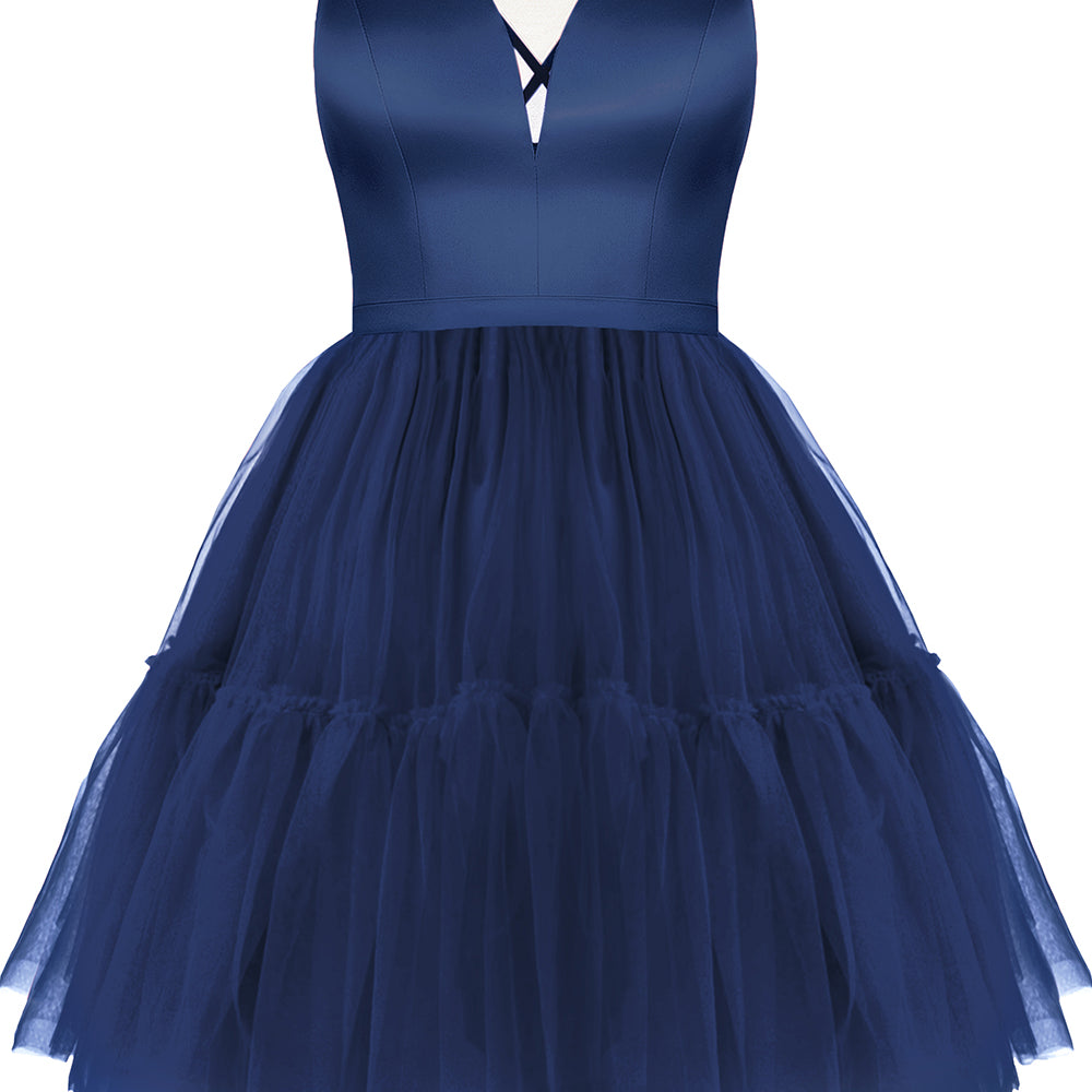 MINI SKIRT AND CROP TOP SET ADRY SATIN TULLE DARK BLUE