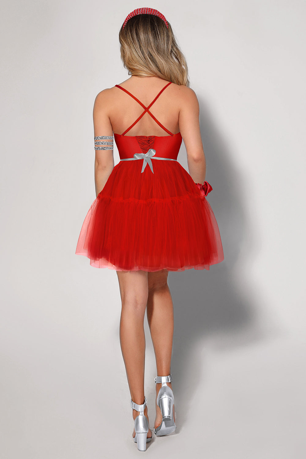 MINI SKIRT AND CROP TOP SET ADRY SATIN TULLE RED