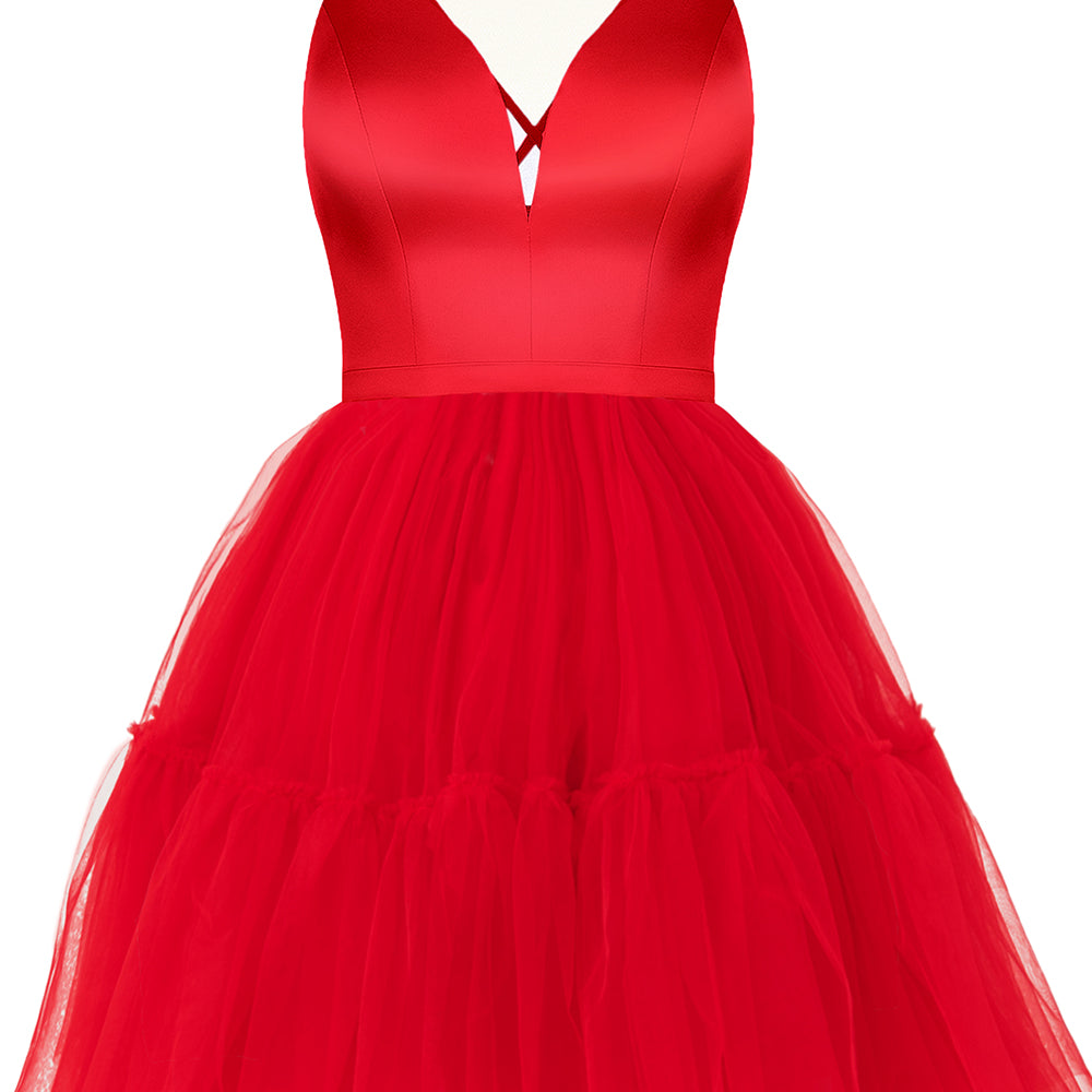 MINI SKIRT AND CROP TOP SET ADRY SATIN TULLE RED