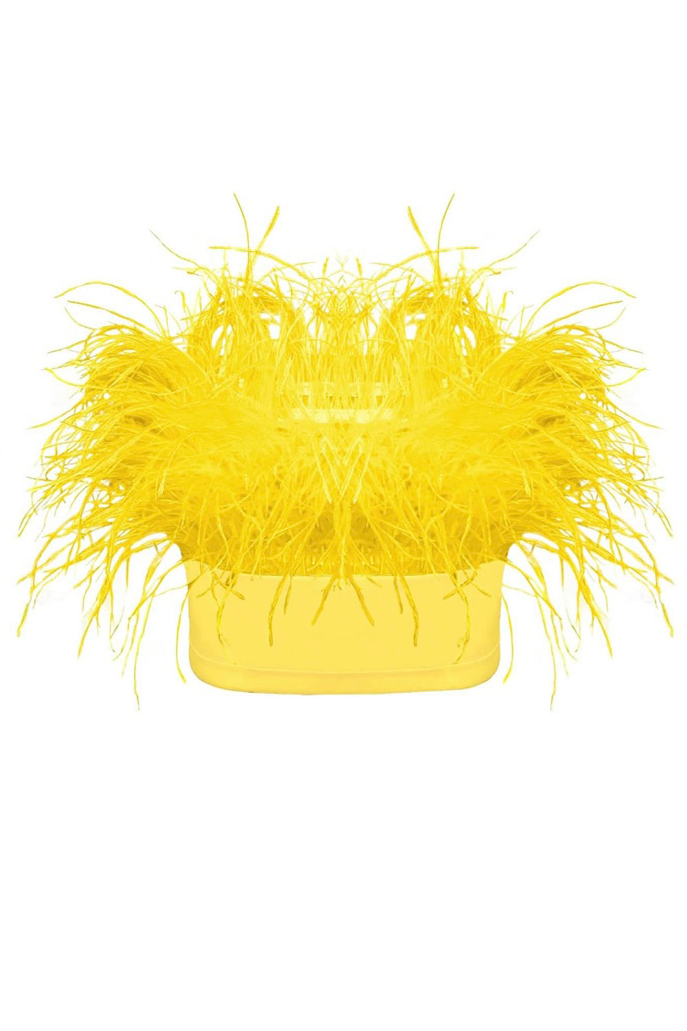 MINI CROP TOP FEATHERS SATIN YELLOW
