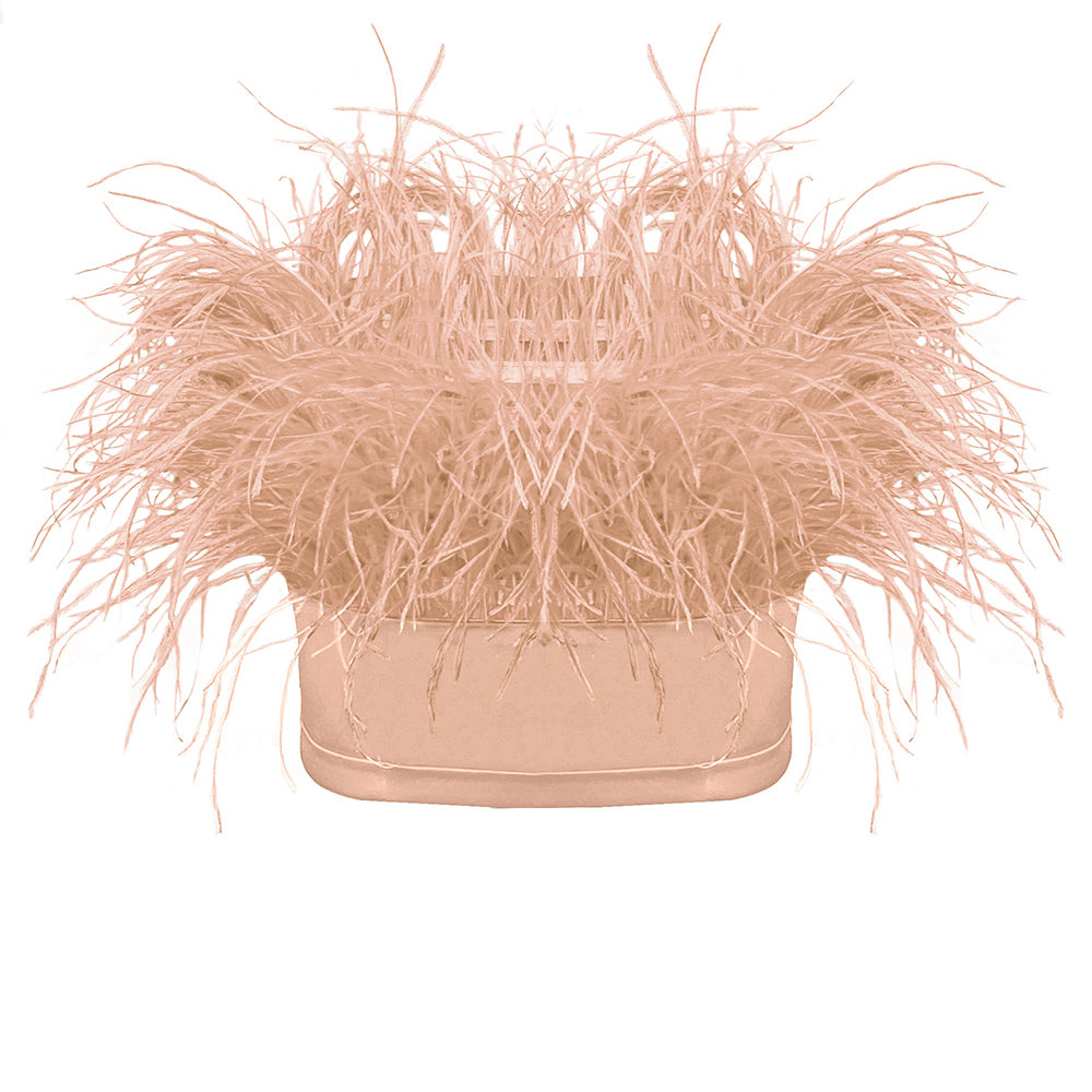 MINI CROP TOP FEATHERS SATIN BEIGE / NUDE