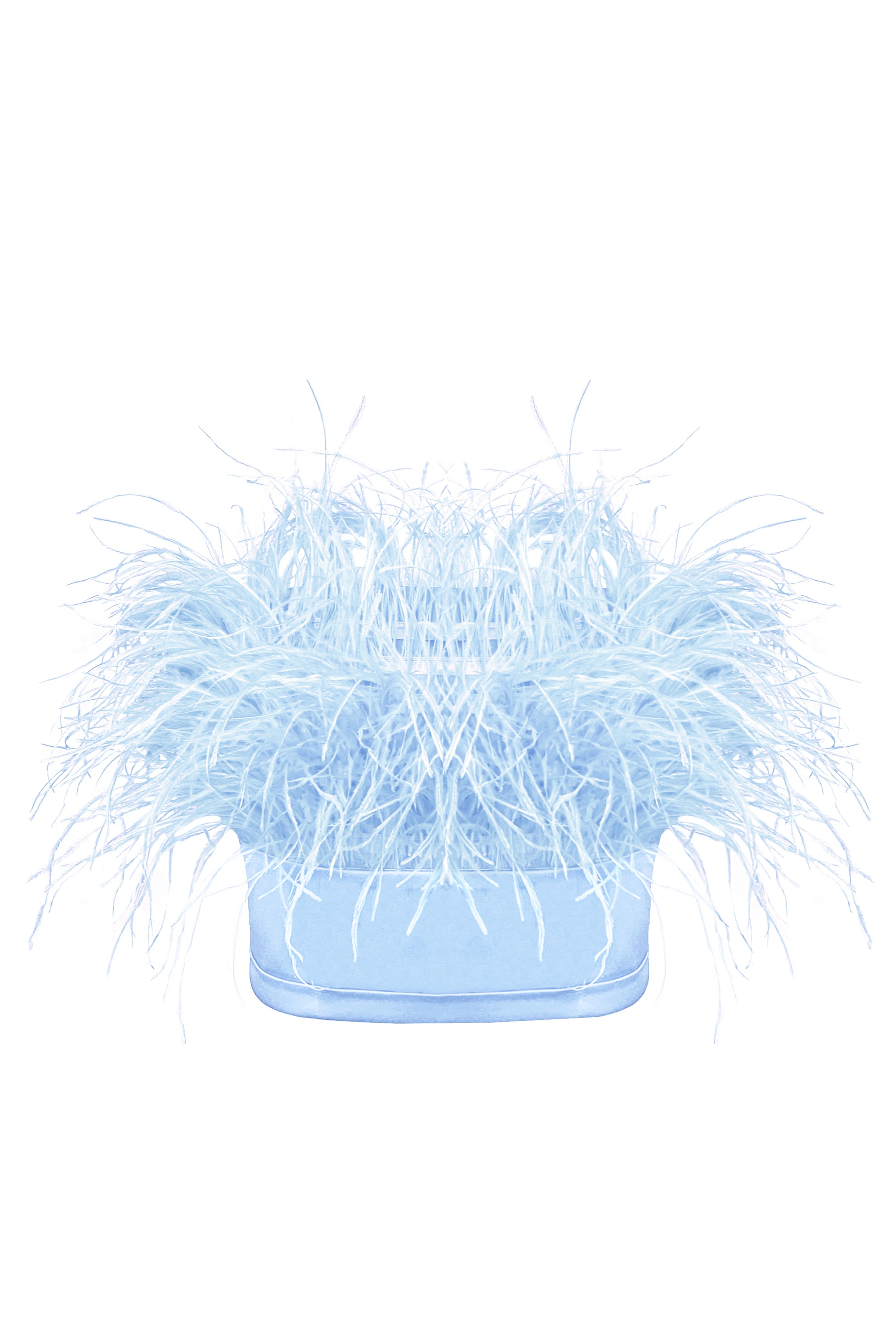 MINI CROP TOP FEATHERS SATIN LIGHT BLUE