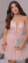 MINI SKIRT AND CROP TOP SET 2 PARTS JESSIE SATIN TULLE POWDER PINK