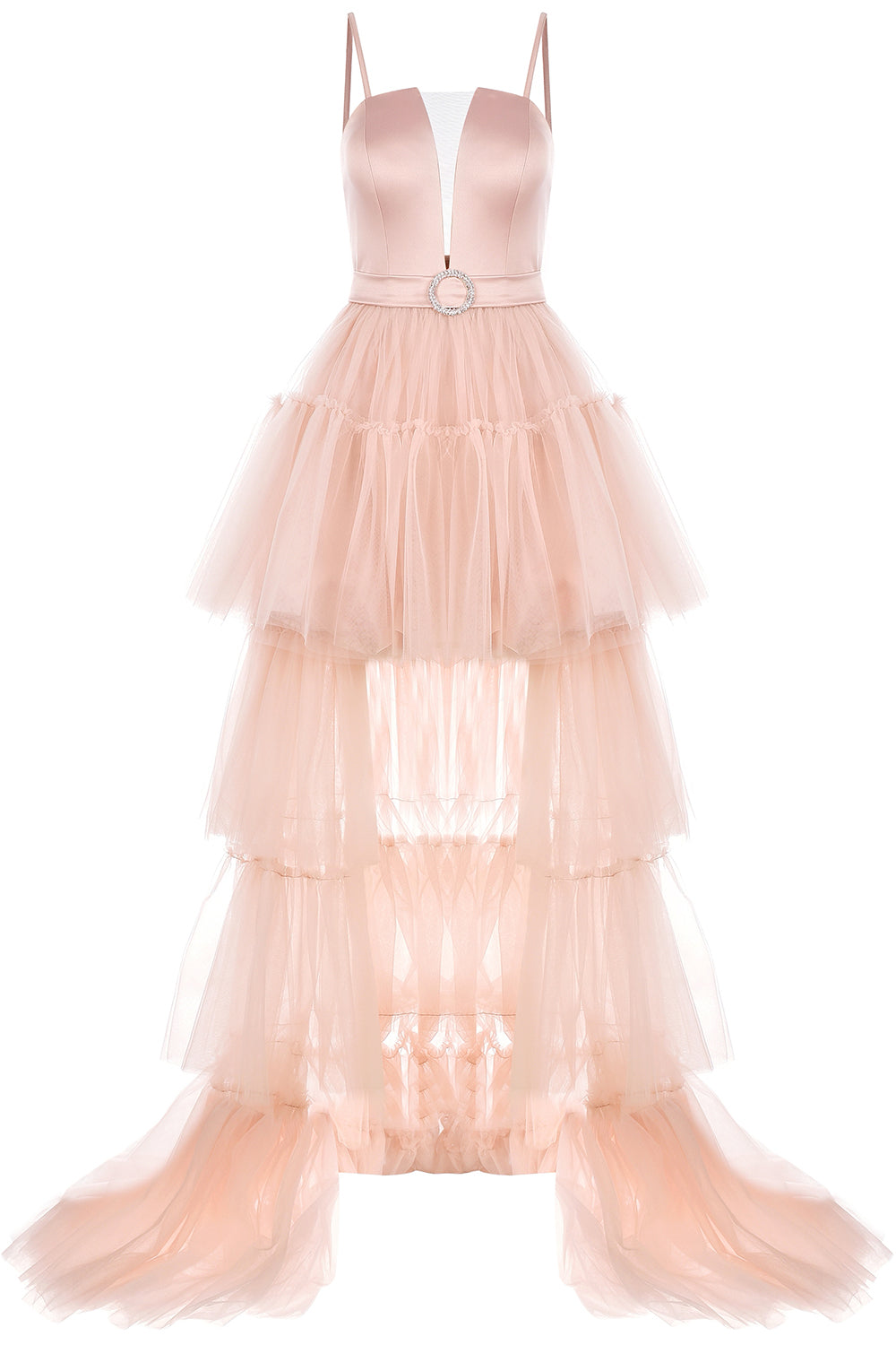 MAXI SKIRT AND CROP TOP SET 4 PARTS PAIGE SATIN TULLE POWDER PINK