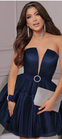 MINI SKIRT AND CROP TOP SET 2 PIECE JESSIE SATIN TULLE DARK BLUE