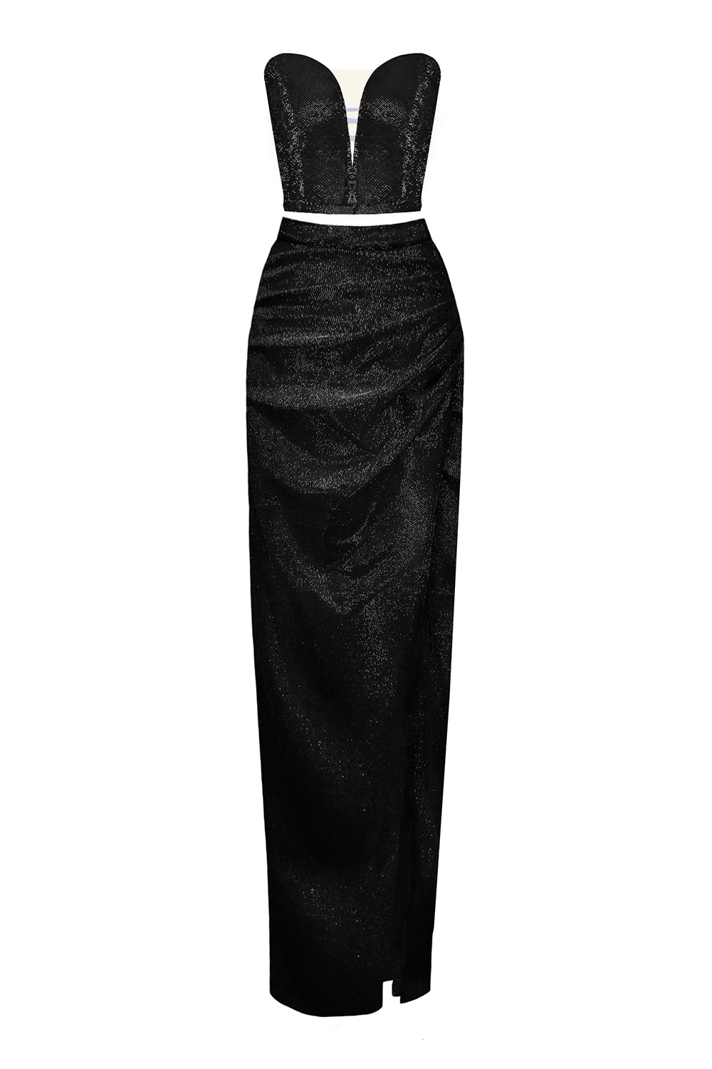 MAXI SKIRT AND CROP TOP SET 2 PARTS SIANA LAME BLACK