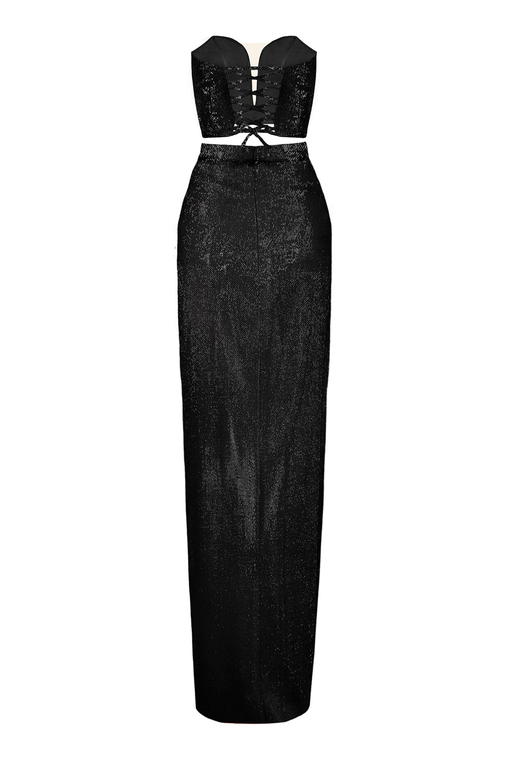 MAXI SKIRT AND CROP TOP SET 2 PARTS SIANA LAME BLACK