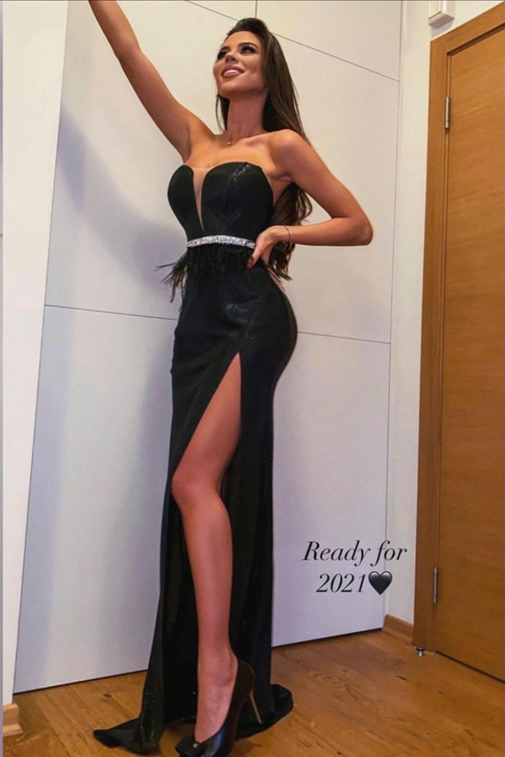 MAXI SKIRT AND CROP TOP SET 2 PARTS SIANA LAME BLACK