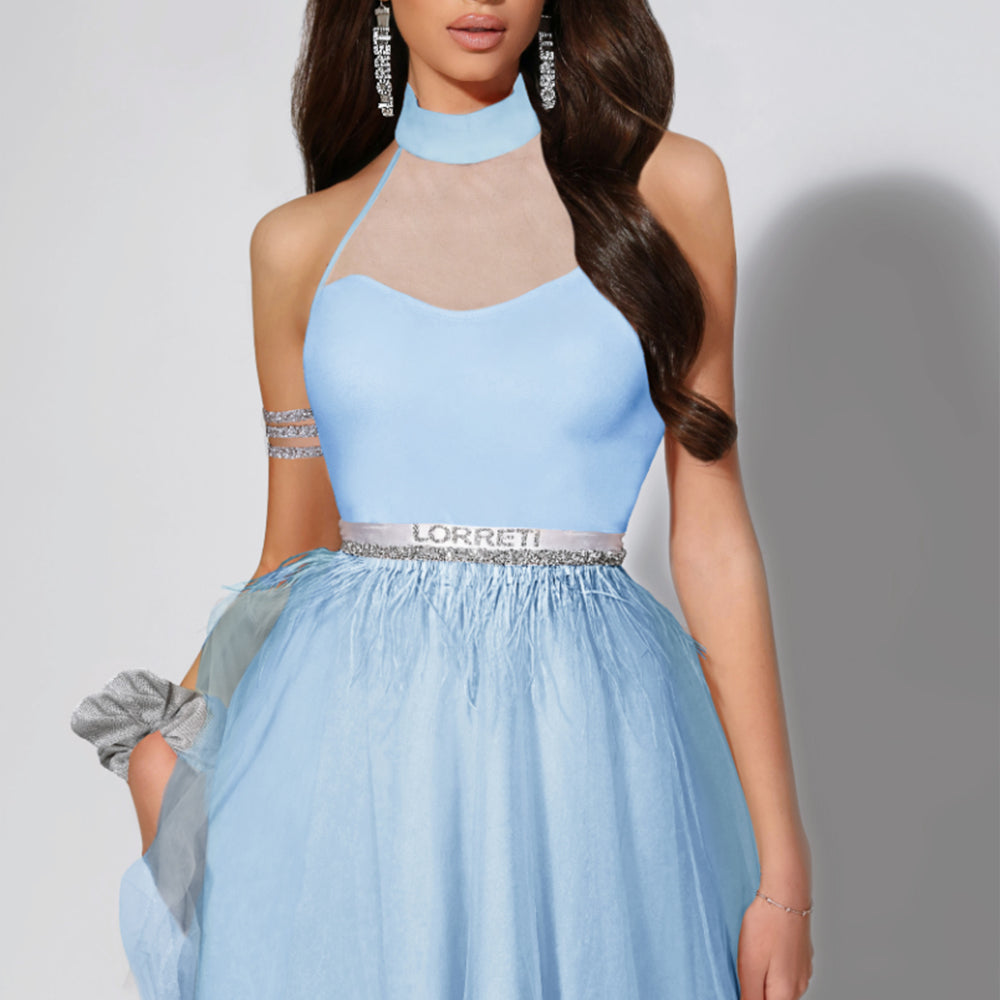 MINI DRESS NAOMI TRICOT TULLE LIGHT BLUE