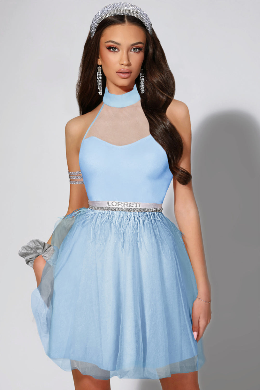 MINI DRESS NAOMI TRICOT TULLE LIGHT BLUE
