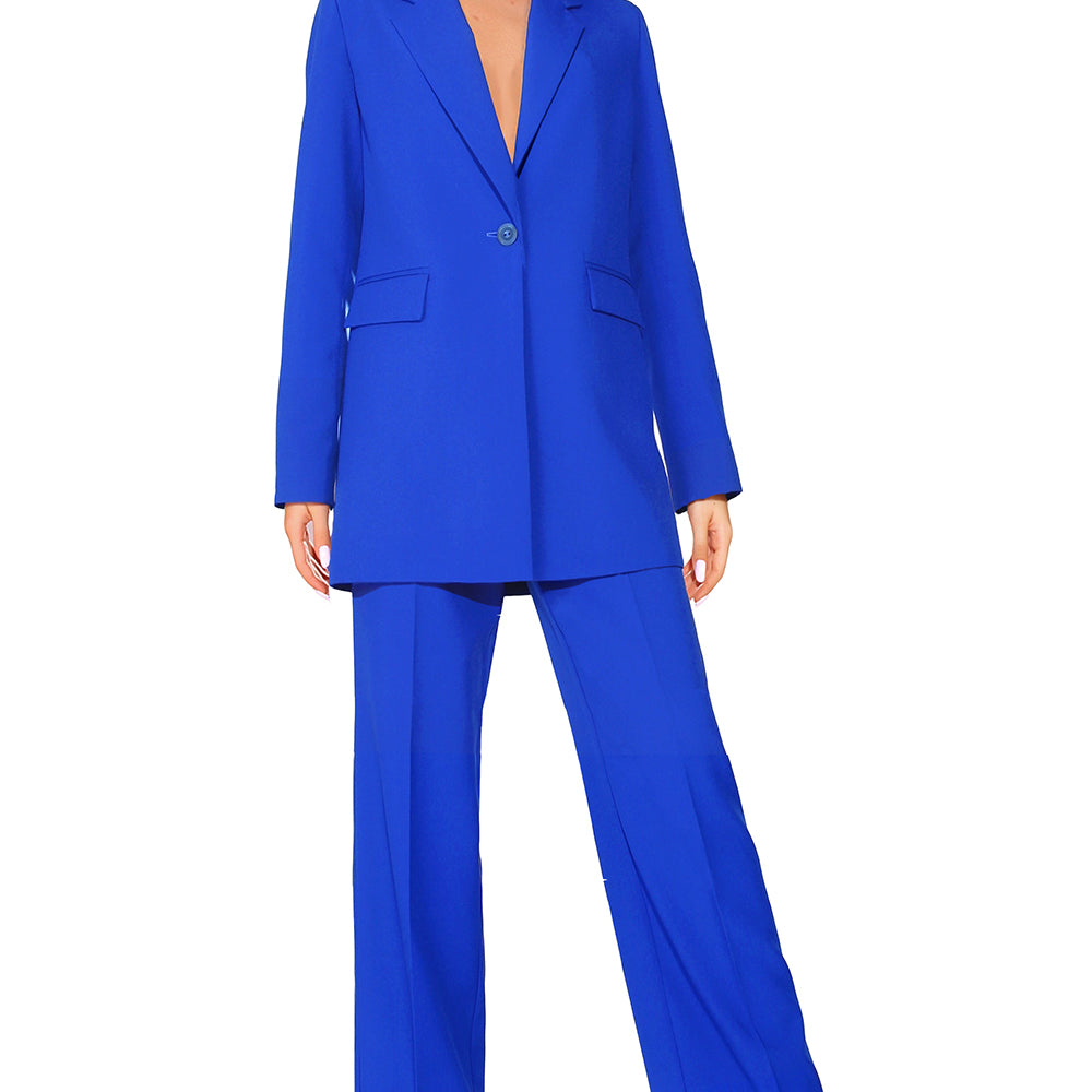MAXI BLAZER AND PANTS SET 2 PARTS BOSSY BI-STRETCH FABRIC COBALT BLUE