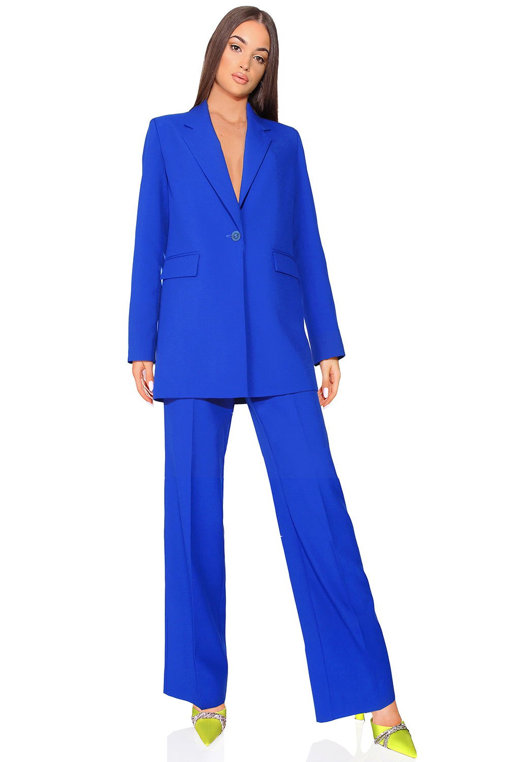 MAXI BLAZER AND PANTS SET 2 PARTS BOSSY BI-STRETCH FABRIC COBALT BLUE