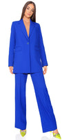 MAXI BLAZER AND PANTS SET 2 PARTS BOSSY BI-STRETCH FABRIC COBALT BLUE
