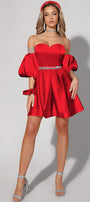 MINI SKIRT AND CROP TOP SET MARYLIN SATIN RED