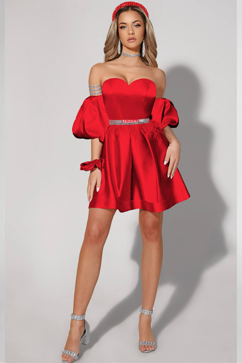 MINI SKIRT AND CROP TOP SET MARYLIN SATIN RED