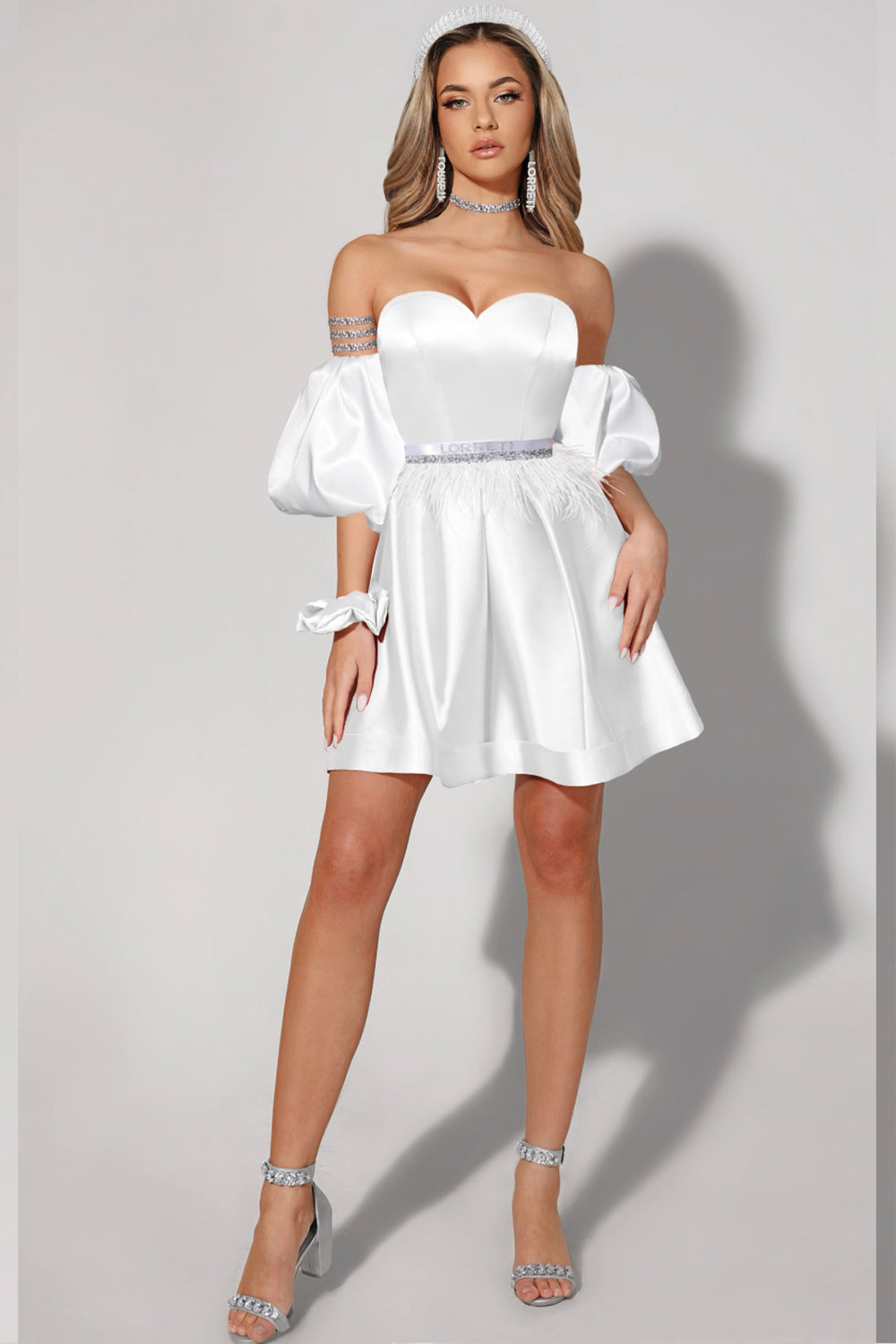 MINI SKIRT AND CROP TOP SET MARYLIN SATIN WHITE