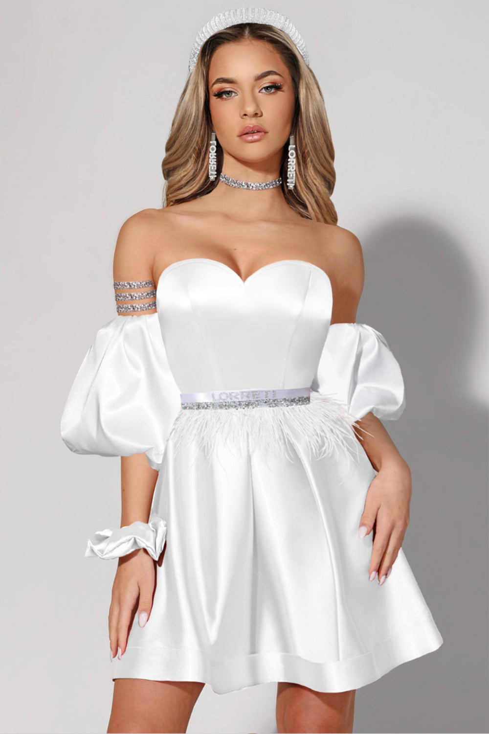 MINI SKIRT AND CROP TOP SET MARYLIN SATIN WHITE