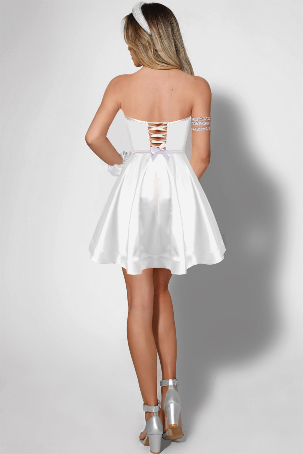 MINI SKIRT AND CROP TOP SET MARYLIN SATIN WHITE