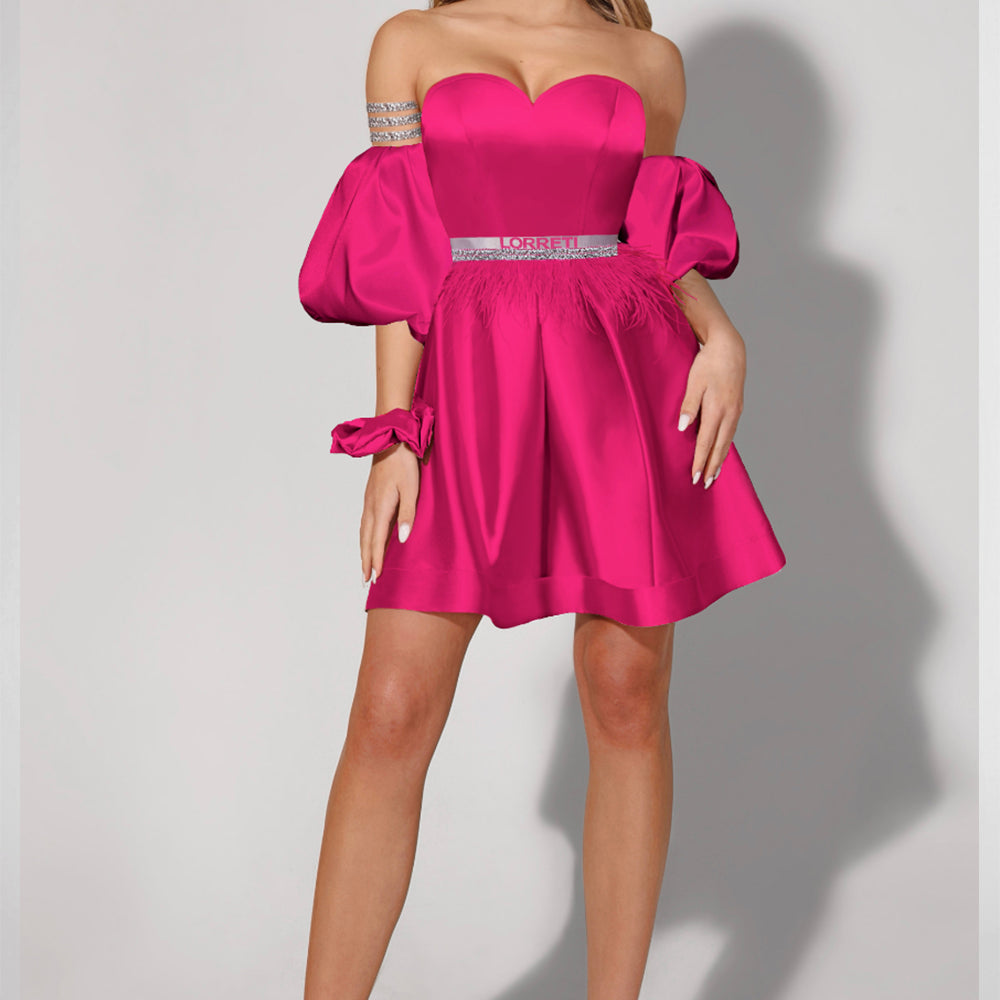MINI SKIRT AND CROP TOP SET MARYLIN SATIN HOT PINK