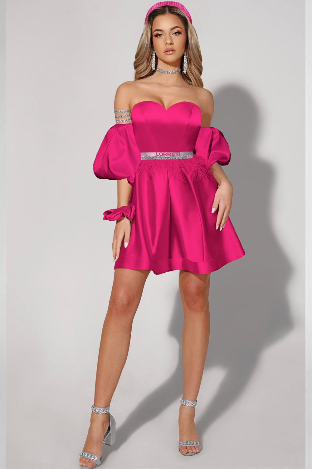 MINI SKIRT AND CROP TOP SET MARYLIN SATIN HOT PINK