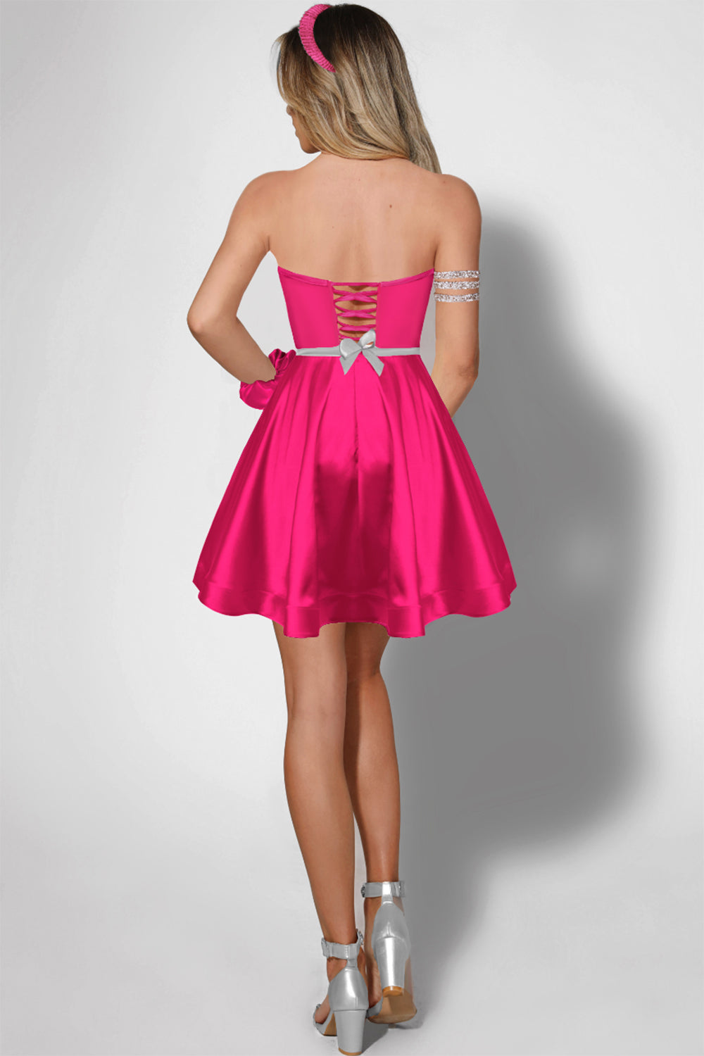 MINI SKIRT AND CROP TOP SET MARYLIN SATIN HOT PINK