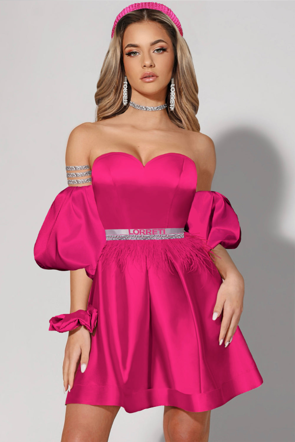 MINI SKIRT AND CROP TOP SET MARYLIN SATIN HOT PINK