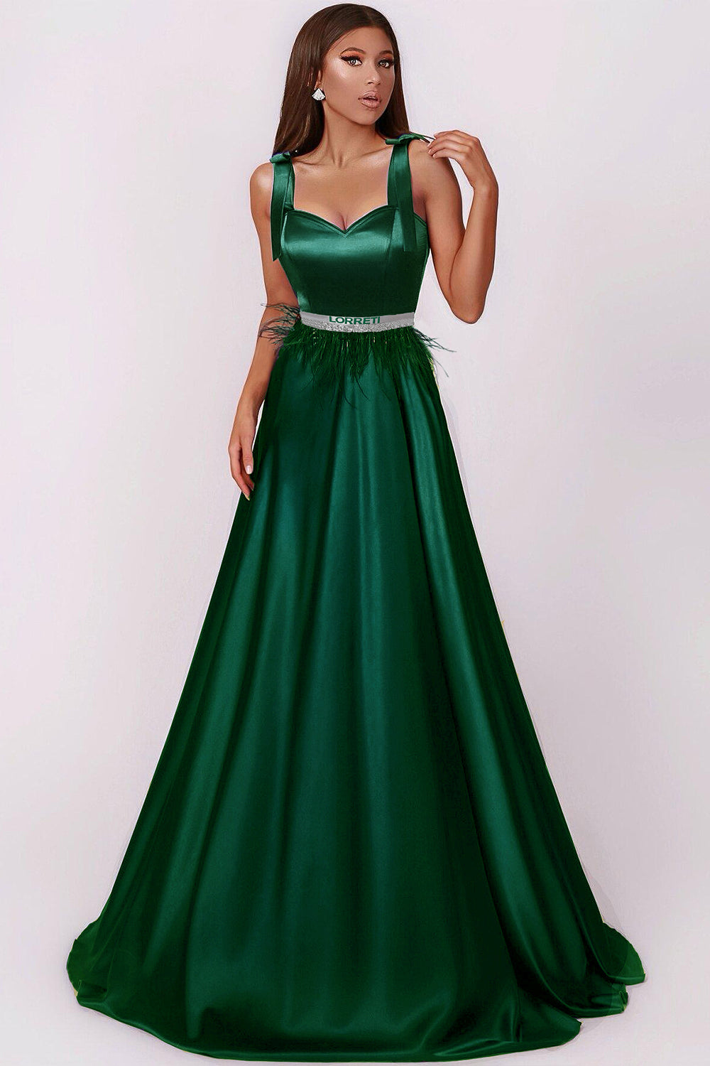 MAXI SKIRT AND CROP TOP SET MARILYN 2 PARTS SATIN DARK GREEN