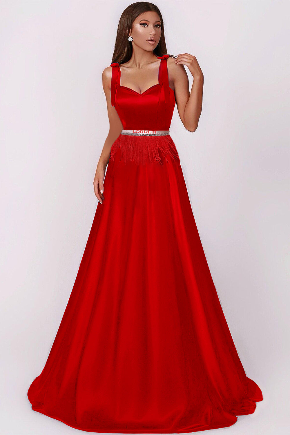 MAXI SKIRT AND CROP TOP SET MARILYN 2 PARTS SATIN RED