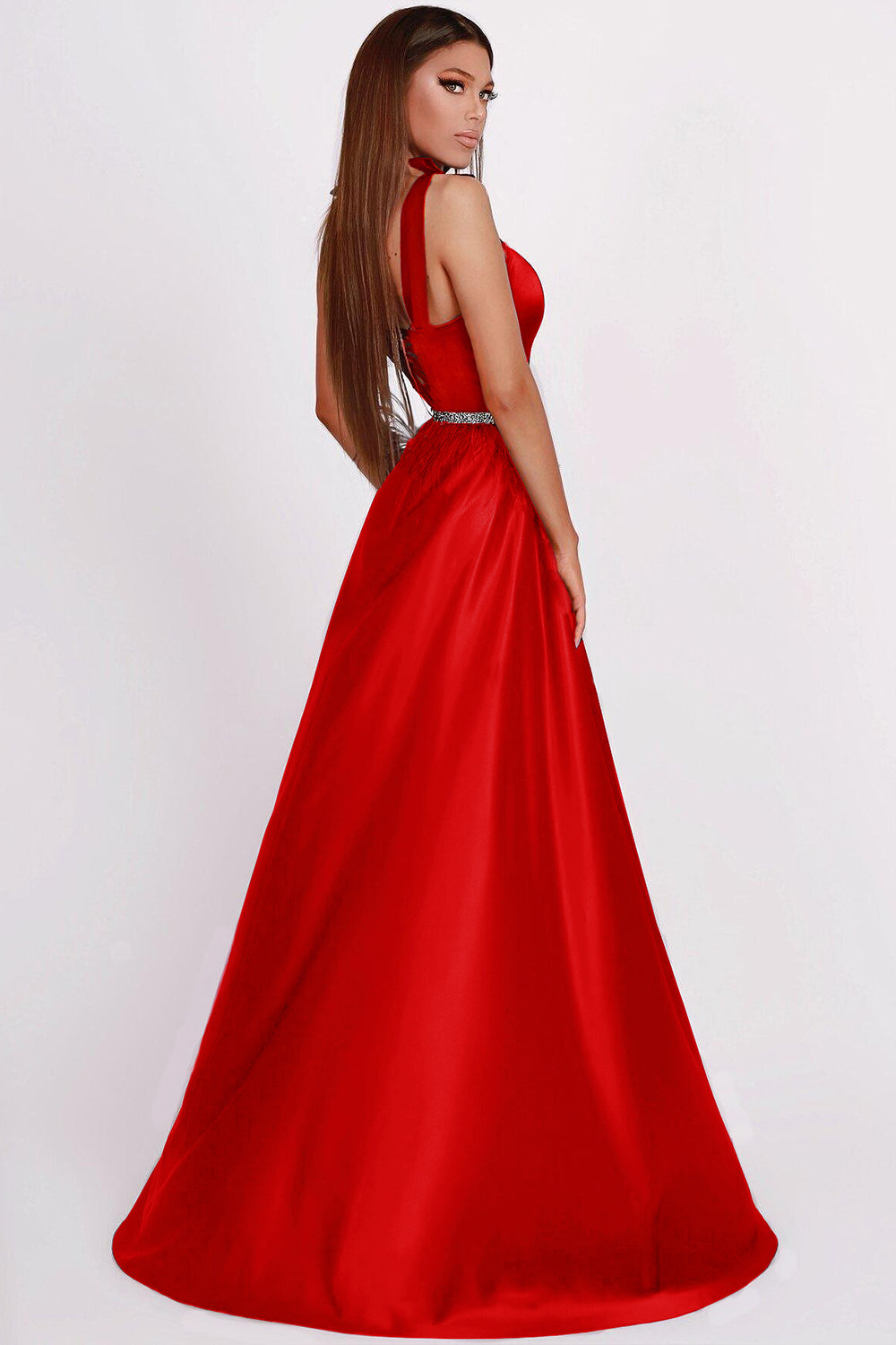 MAXI SKIRT AND CROP TOP SET MARILYN 2 PARTS SATIN RED