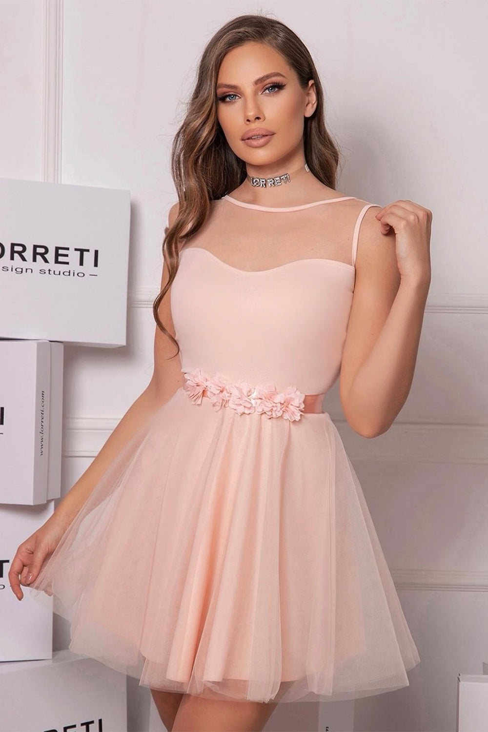 MINI DRESS DESSIE TRICOT TULLE SOFT PEACH