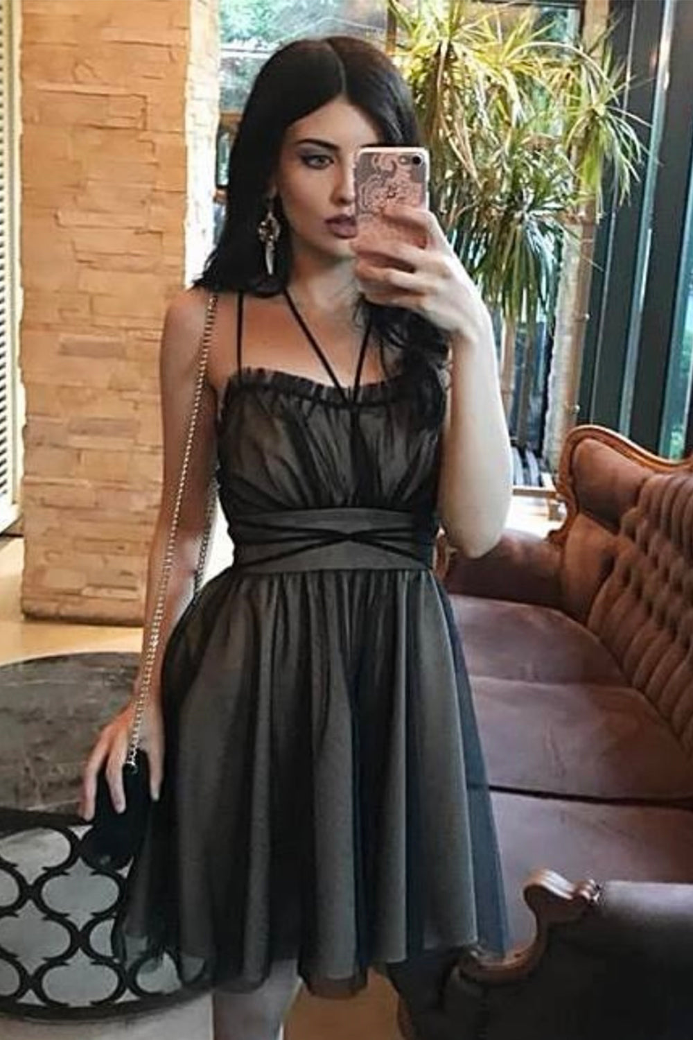 MINI DRESS TULLE BLACK AND NUDE