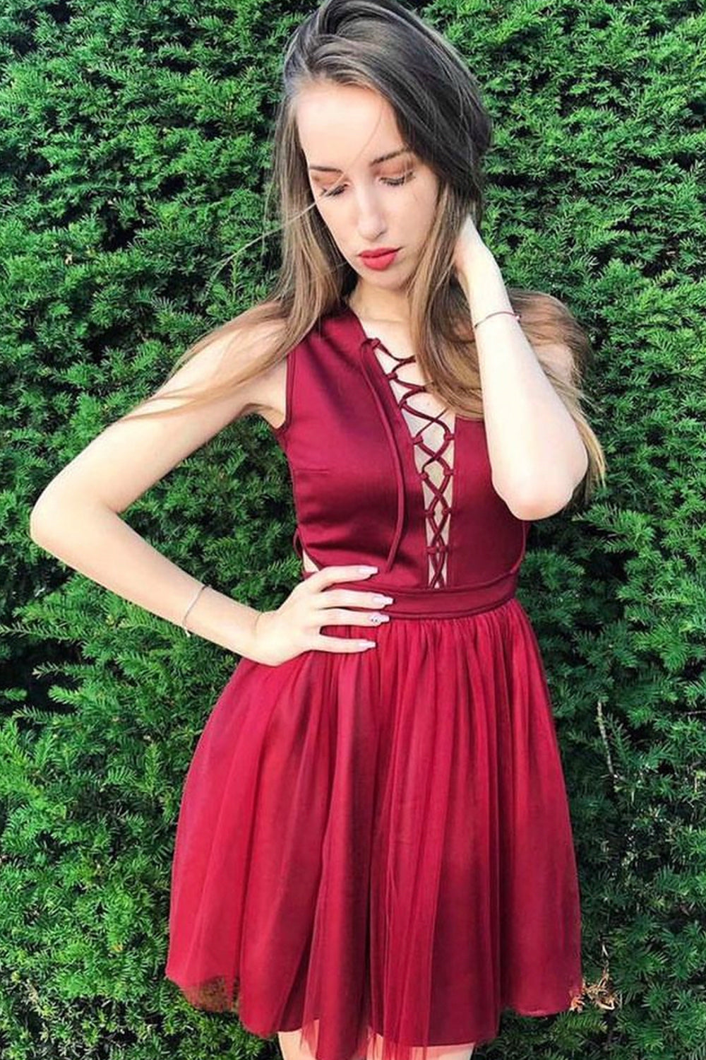 MINI DRESS TRICOT TULLE BURGUNDY