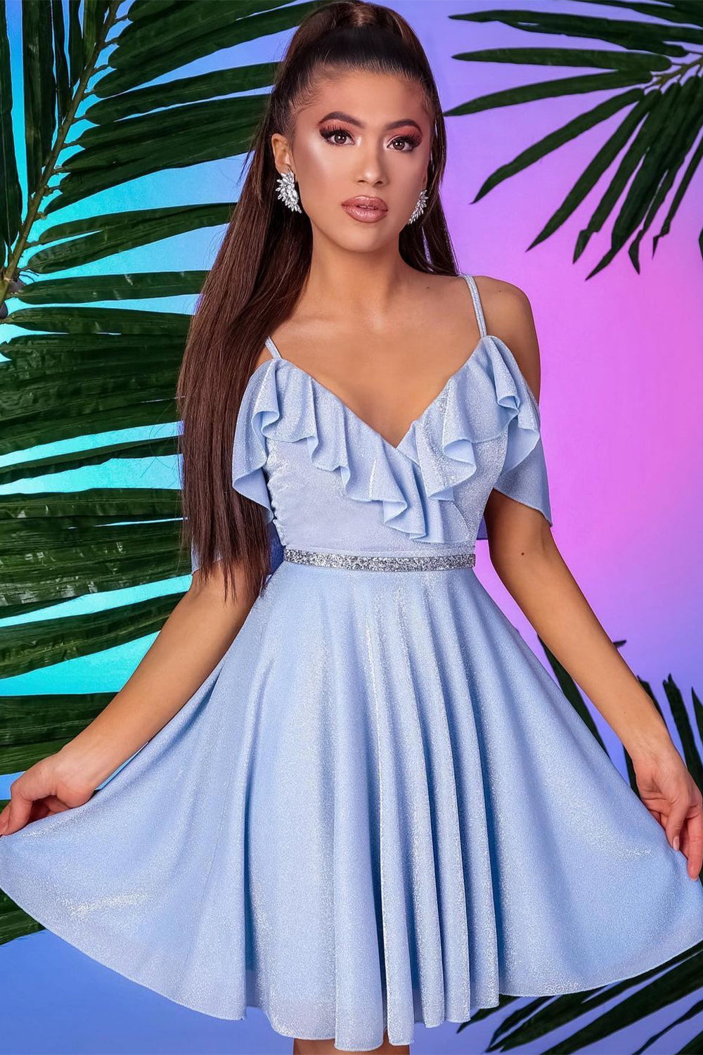 MINI DRESS GLITTER TRICOT LIGHT BLUE