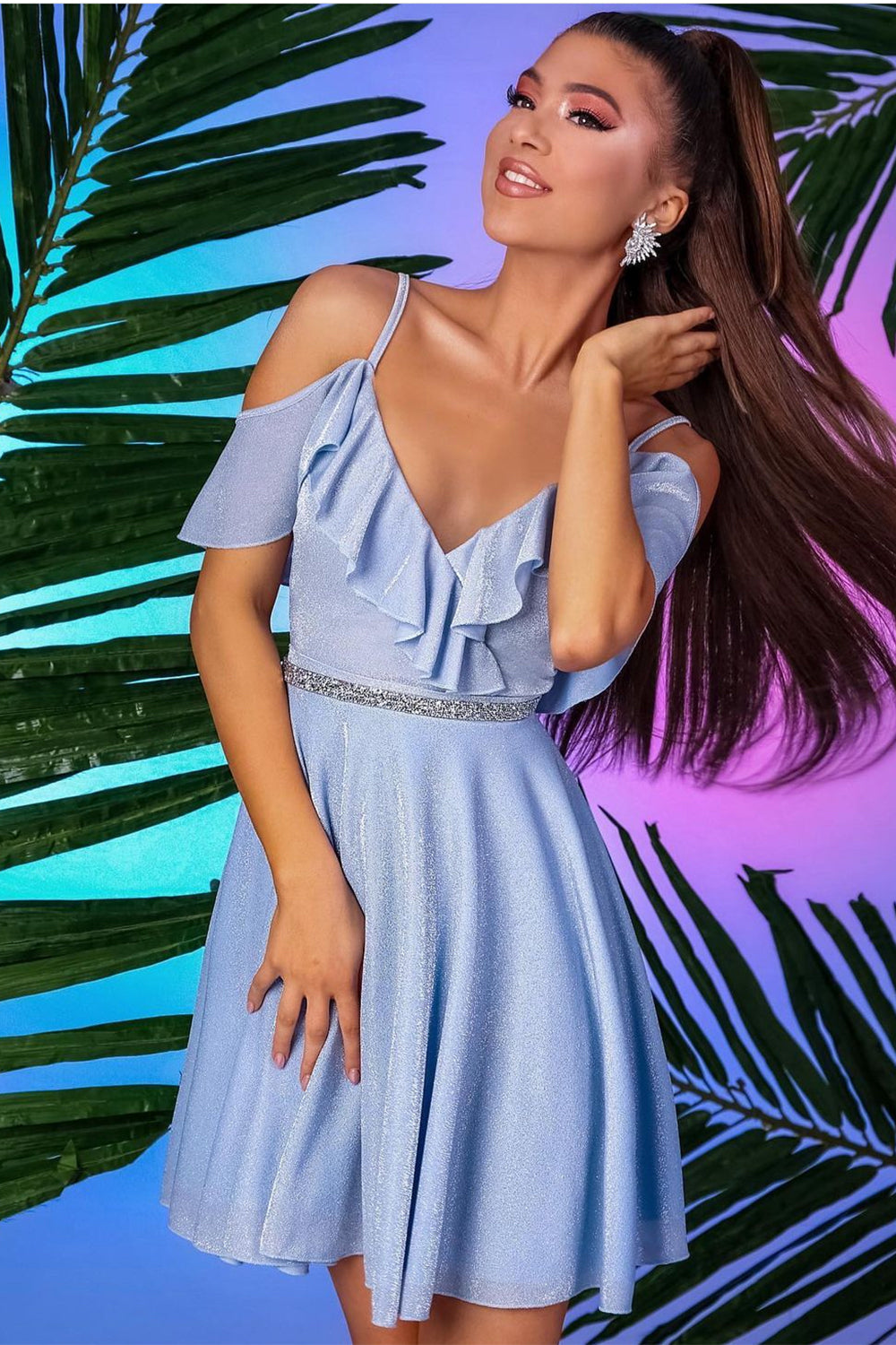 MINI DRESS GLITTER TRICOT LIGHT BLUE