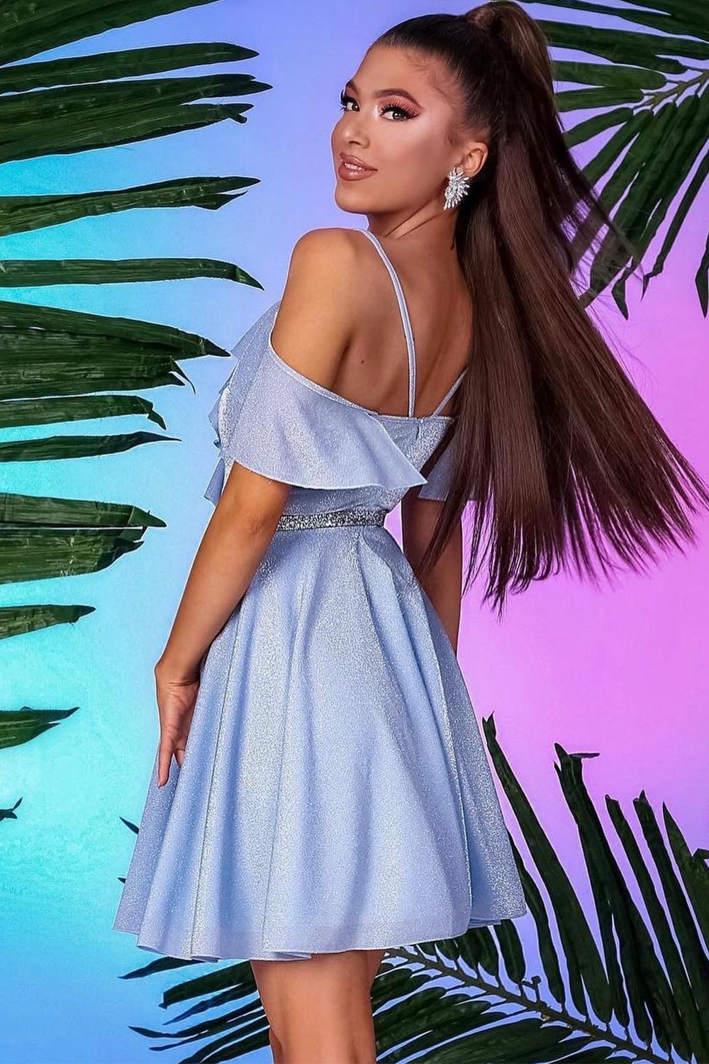 MINI DRESS GLITTER TRICOT LIGHT BLUE