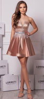 MINI SKIRT AND CROP TOP SET CRYSTAL SATIN ROSE GOLD