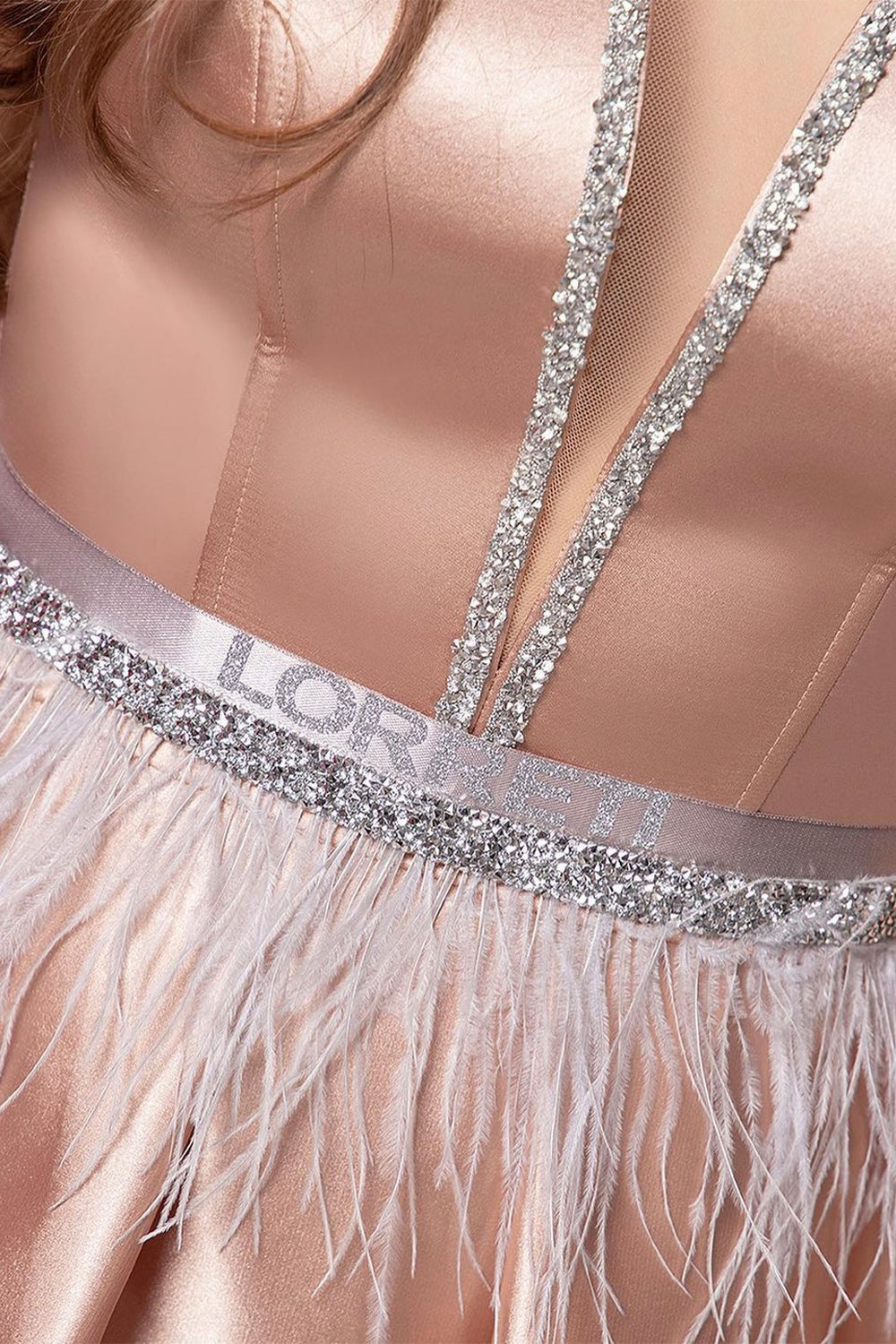 MINI SKIRT AND CROP TOP SET CRYSTAL SATIN ROSE GOLD
