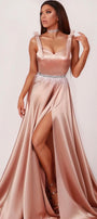 MAXI SKIRT AND CROP TOP SET MARILYN 2 PARTS SATIN POWDER PINK