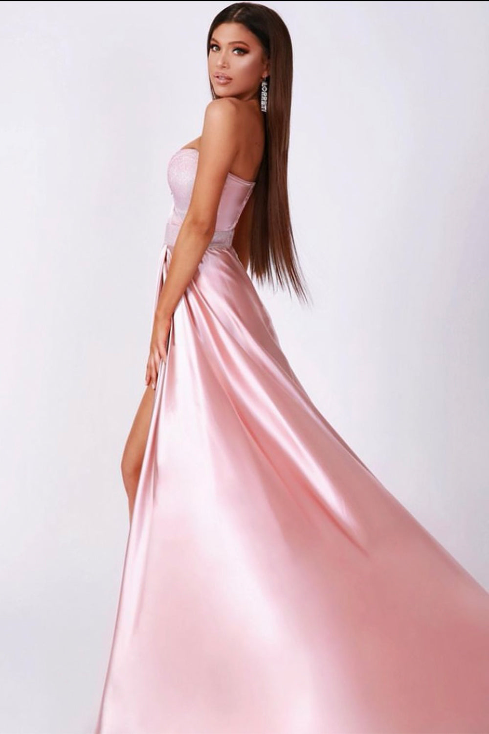 MAXI SKIRT AND CROP TOP SET ALEXIA SATIN LAME POWDER PINK
